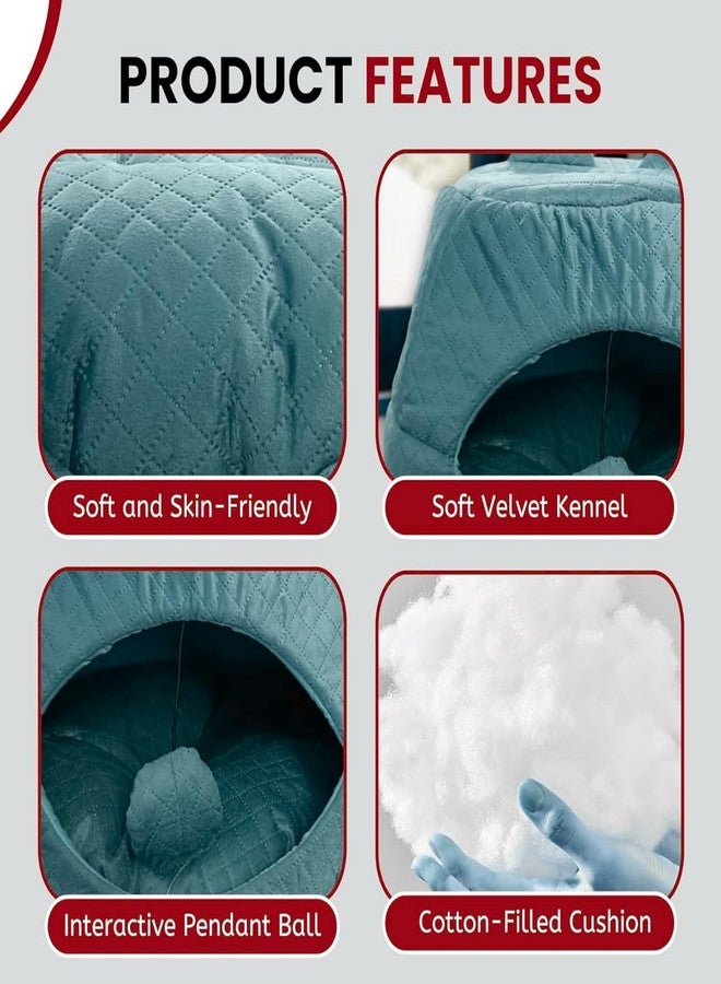 PET FUN® 2-in-1 Foldable Cat House and Bed Perfect for Kittens, Puppies, and Small Pets | Soft Velvet Kennel and Washable Cushion, Lightweight, Non-Slip Base with Ball Pendant Toy Colou May Vary - Image 4